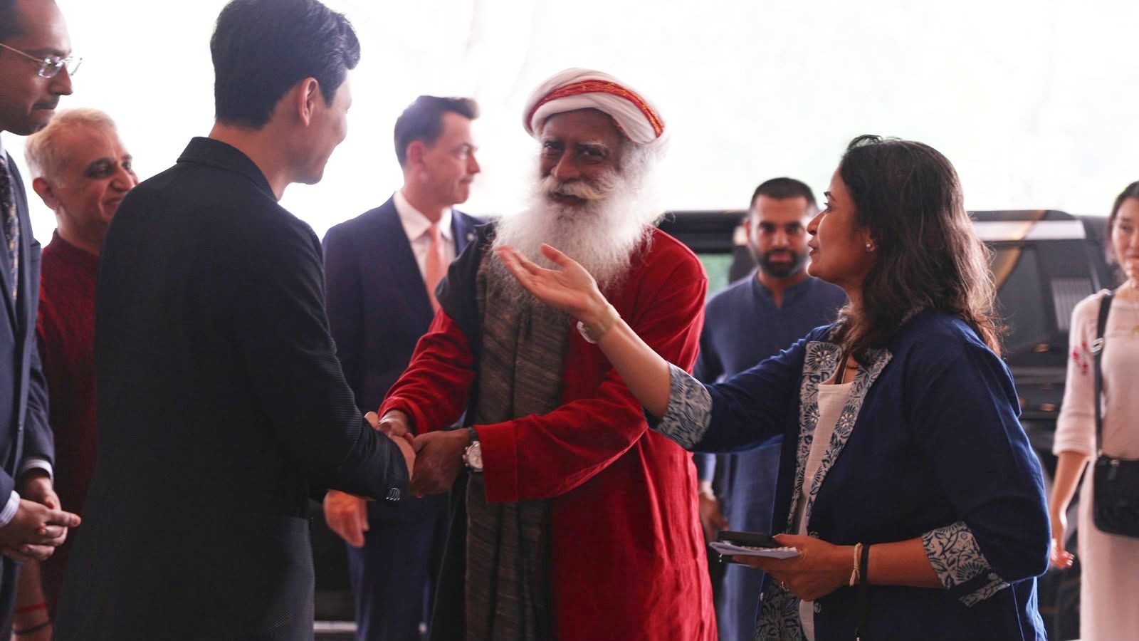 Welcoming Sadhguru on arrival
